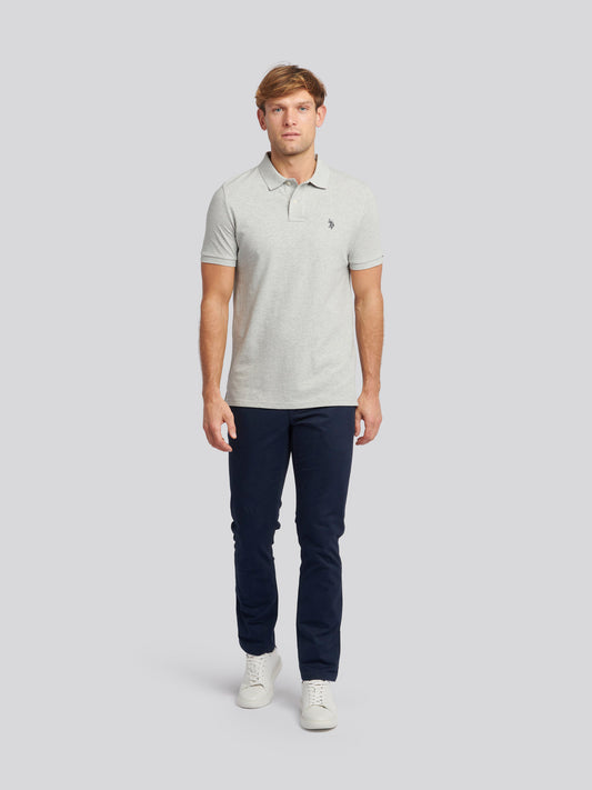 Mens Double Horsemen  Polo Shirt in Mid Grey Marl