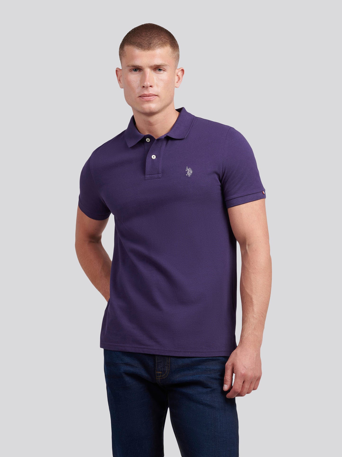 Mens Double Horsemen Polo Shirt Purple Plumeria