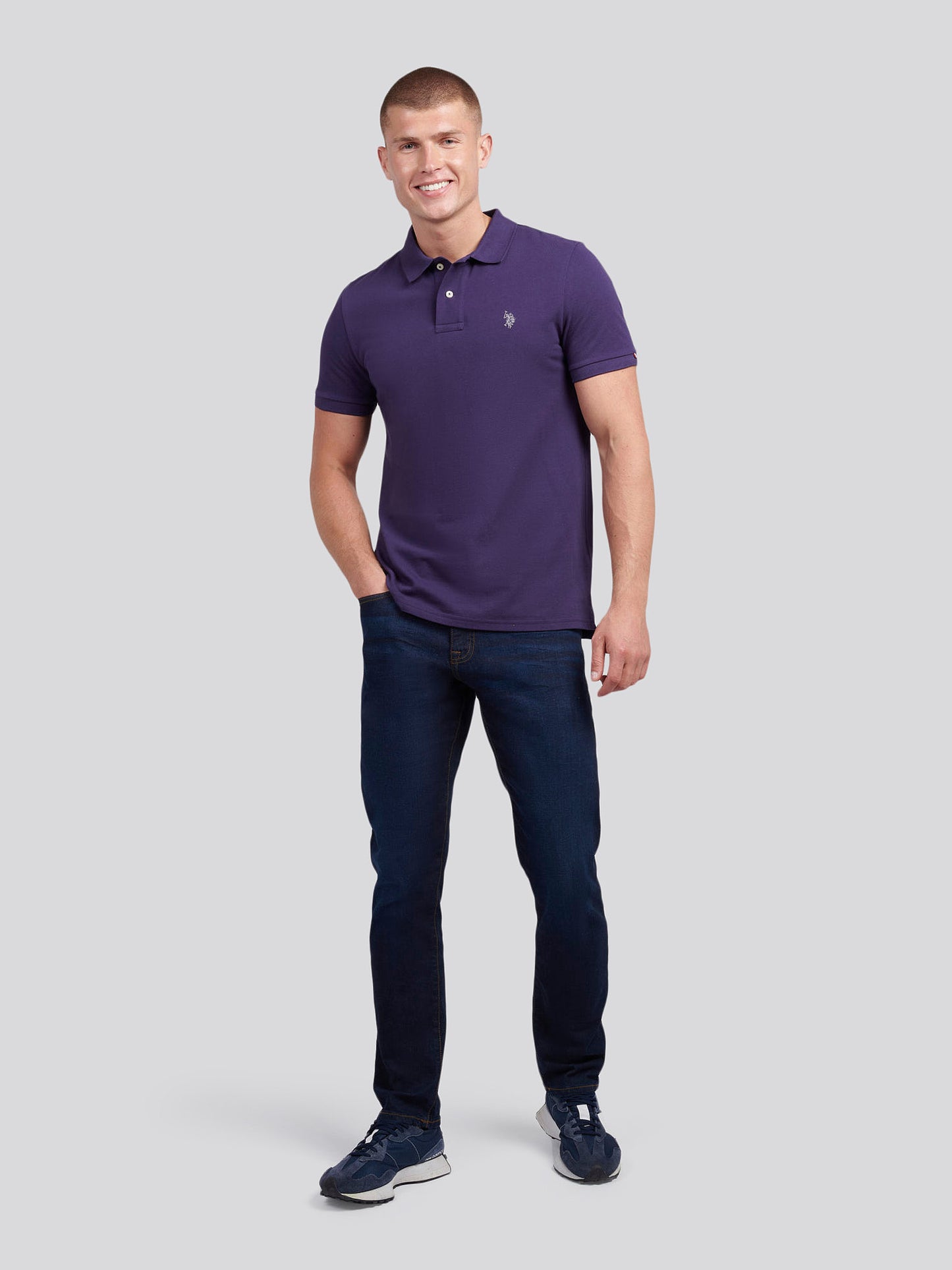 Mens Double Horsemen Polo Shirt Purple Plumeria
