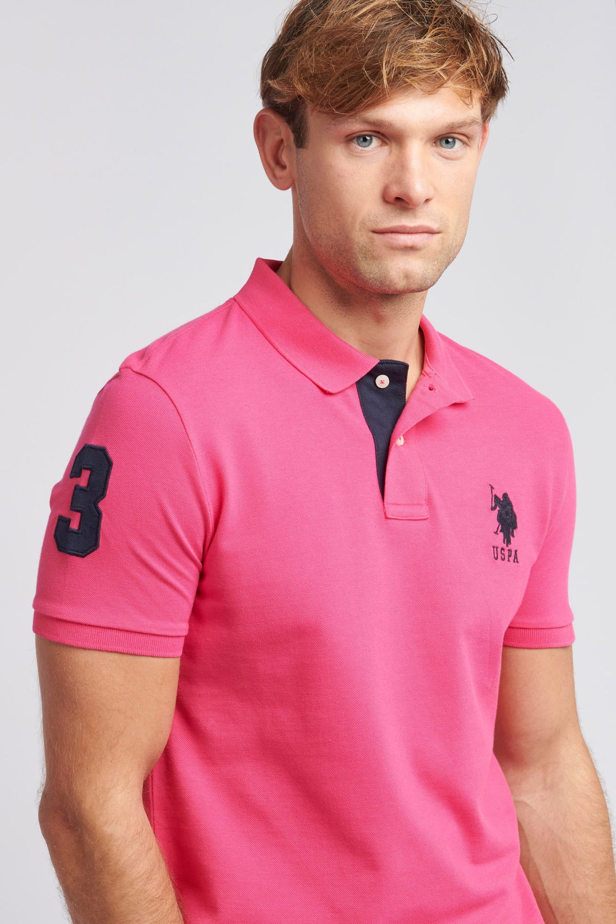 Mens Player 3 Pique Polo Shirt in Raspberry Sorbet