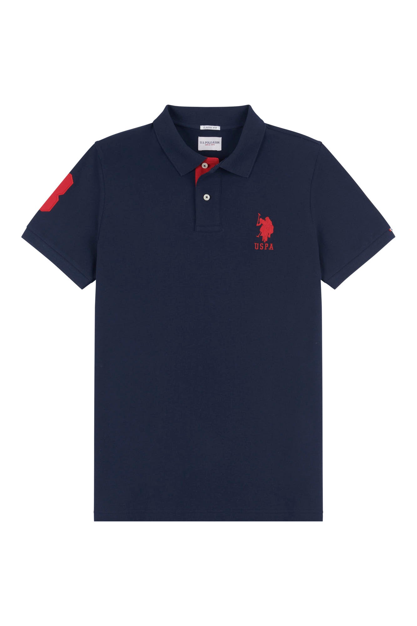 Mens Player 3 Pique Polo Shirt in Dark Sapphire Navy / Haute Red DHM