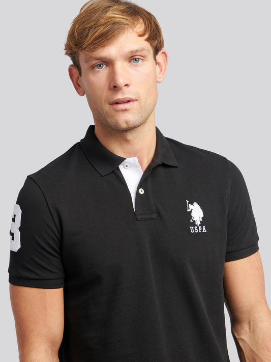 Mens Player 3 Polo Shirt in Black Bright White DHM
