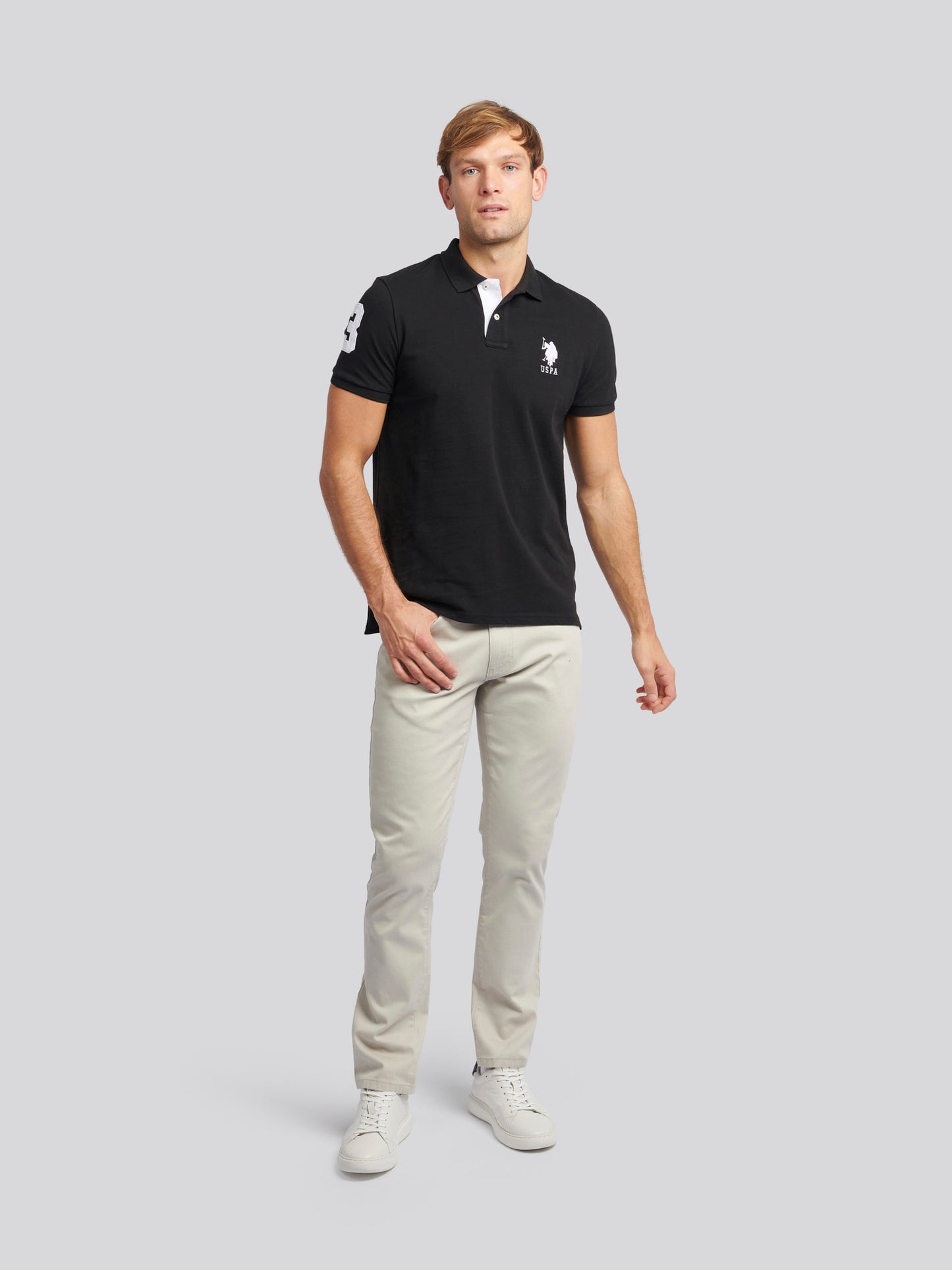 Mens Player 3 Polo Shirt in Black Bright White DHM