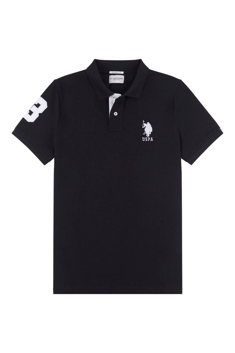 Mens Player 3 Pique Polo Shirt in Black Bright White DHM