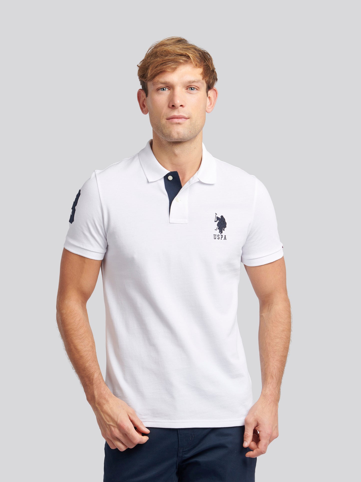 Mens Player 3 Polo Shirt in White / Dark Sapphire Navy DHM