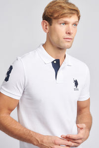 Mens Player 3 Pique Polo Shirt in White / Dark Sapphire Navy DHM