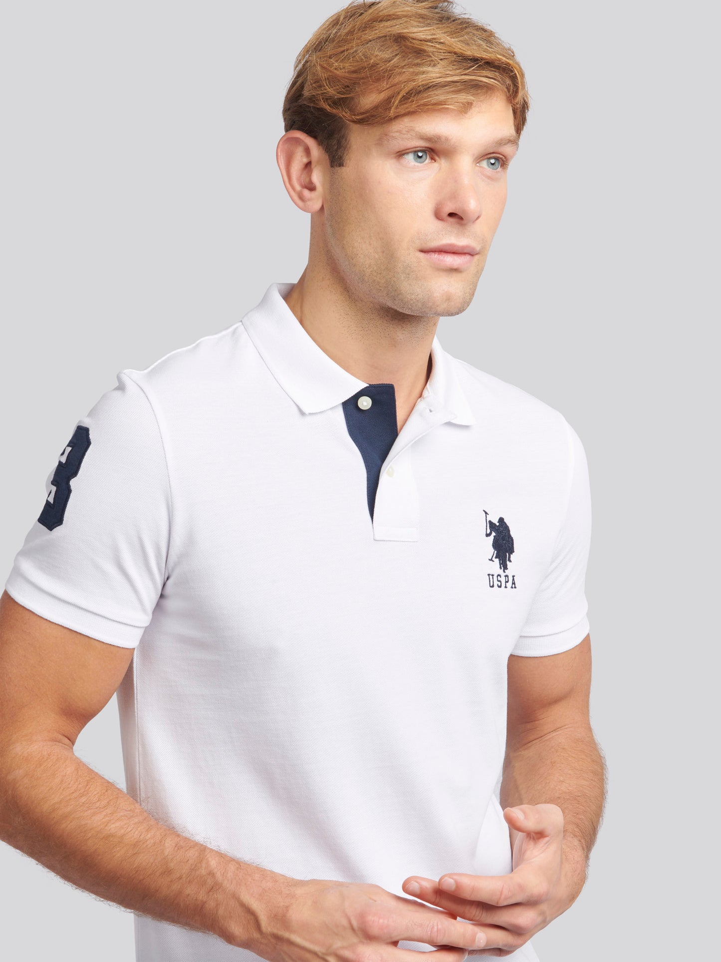 Mens Player 3 Polo Shirt in White / Dark Sapphire Navy DHM