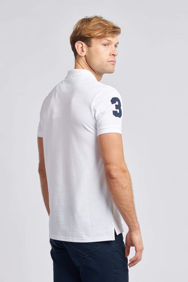 Mens Player 3 Pique Polo Shirt in White / Dark Sapphire Navy DHM