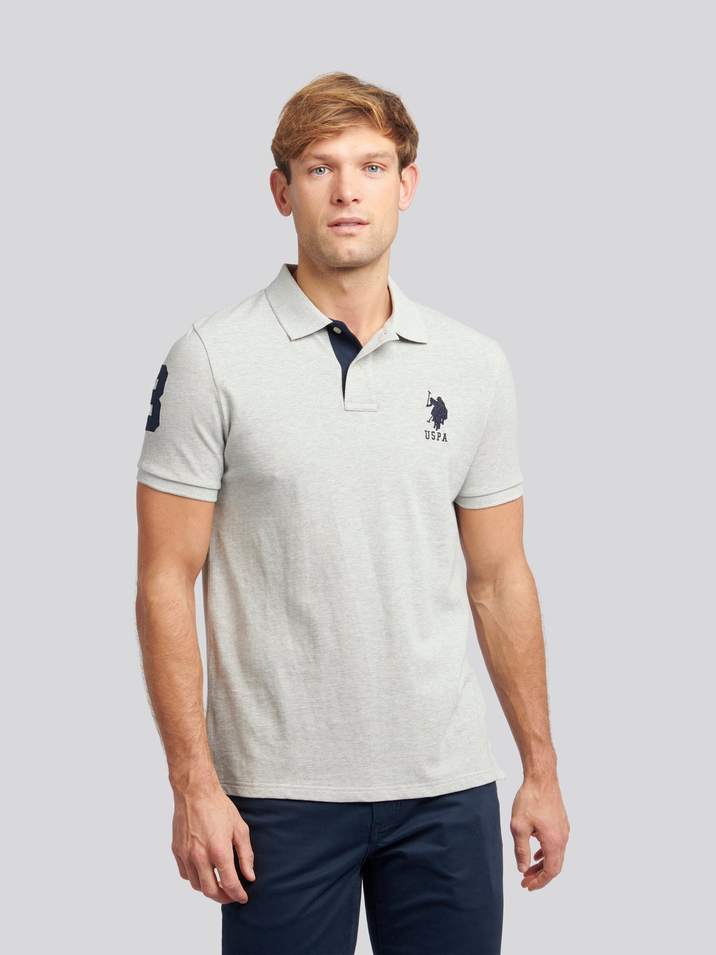 Mens Player 3 Polo Shirt in Mid Grey Marl