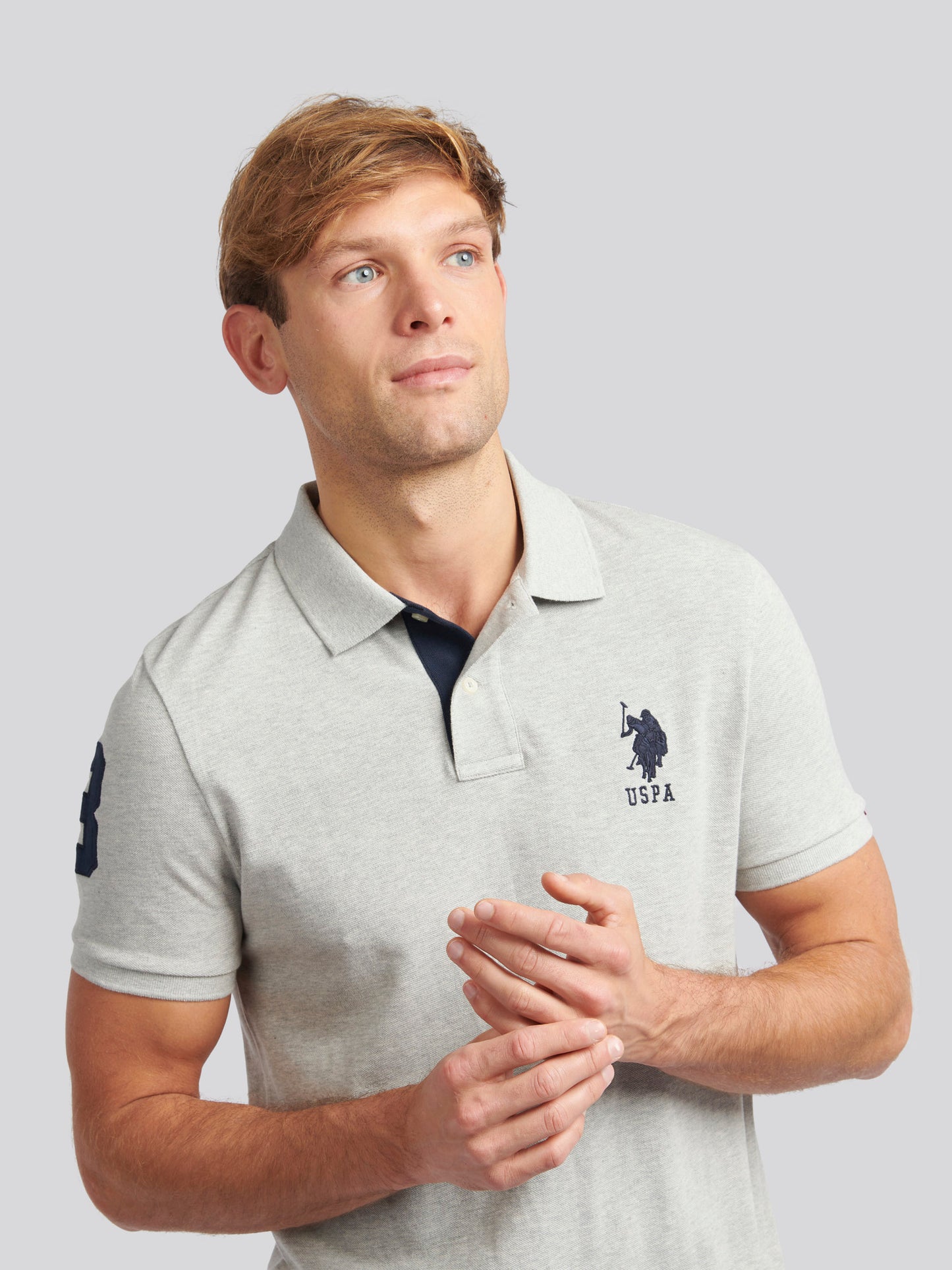 Mens Player 3 Polo Shirt in Mid Grey Marl