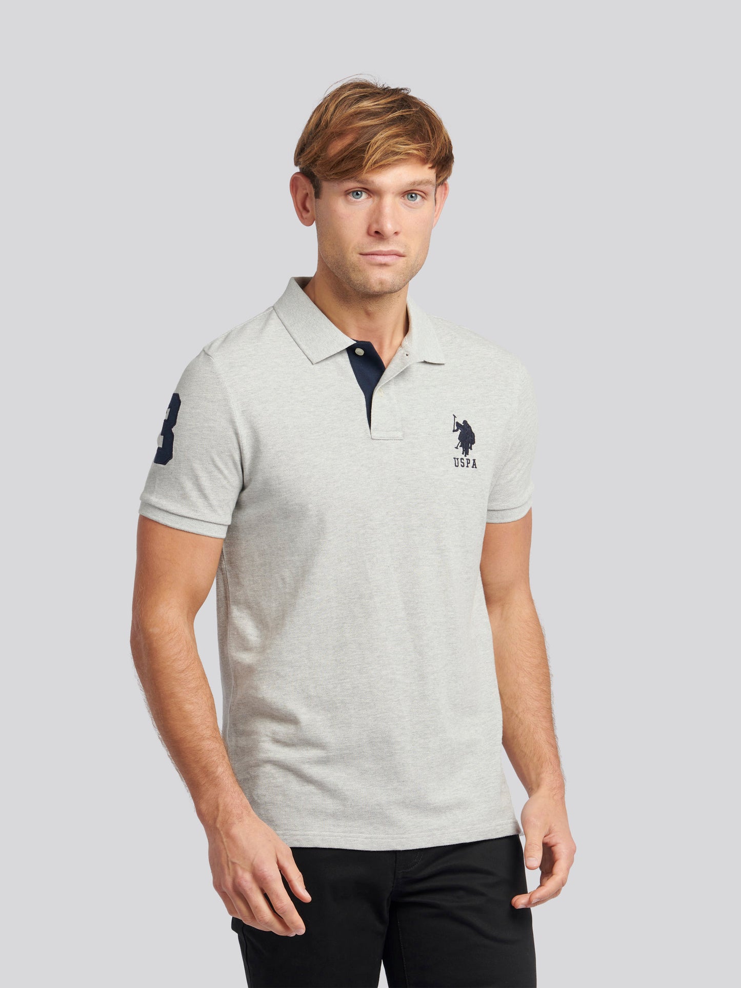Mens Player 3 Polo Shirt in Mid Grey Marl