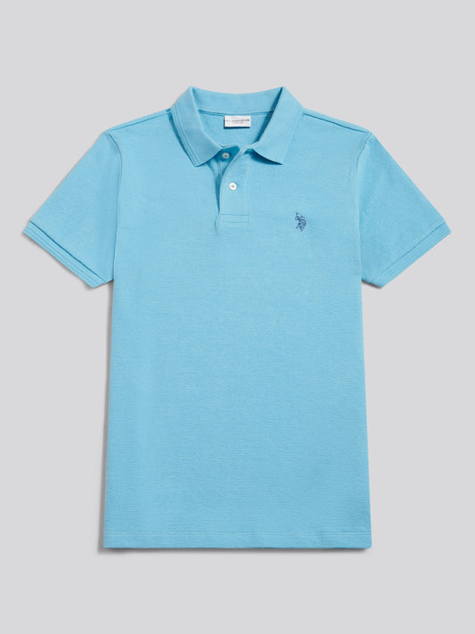 Mens Texture Terry Polo Shirt Air Blue