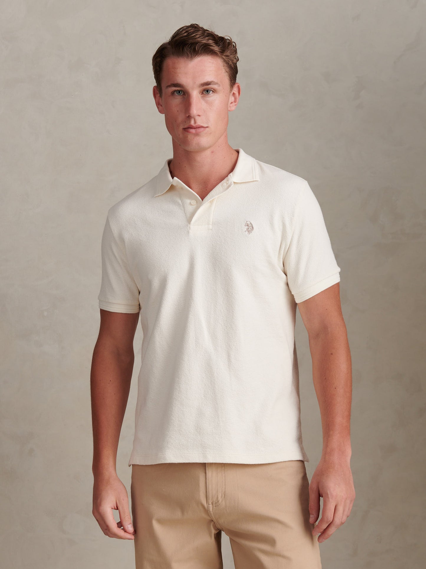 Mens Texture Terry Polo Shirt Whisper White