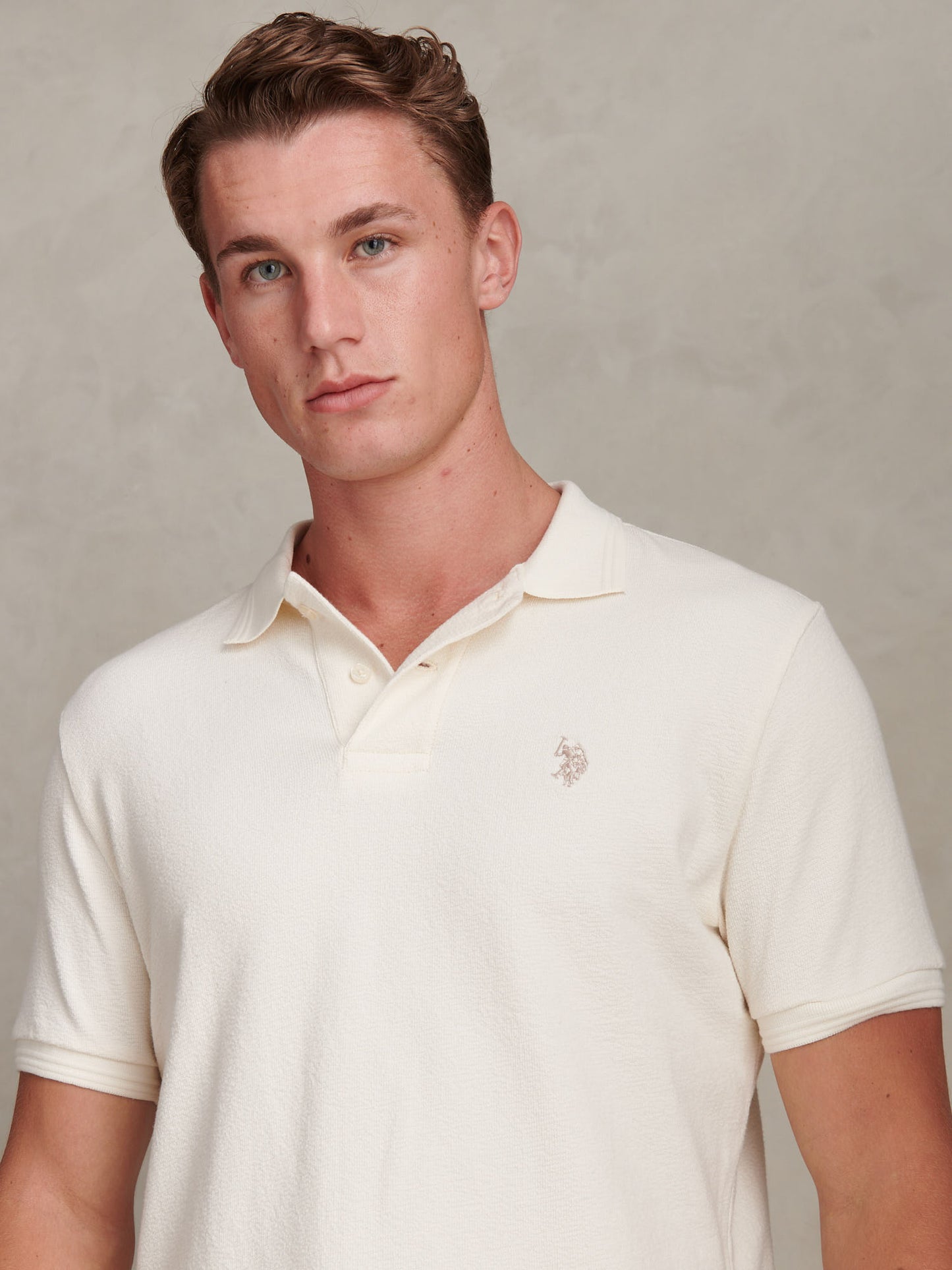 Mens Texture Terry Polo Shirt Whisper White