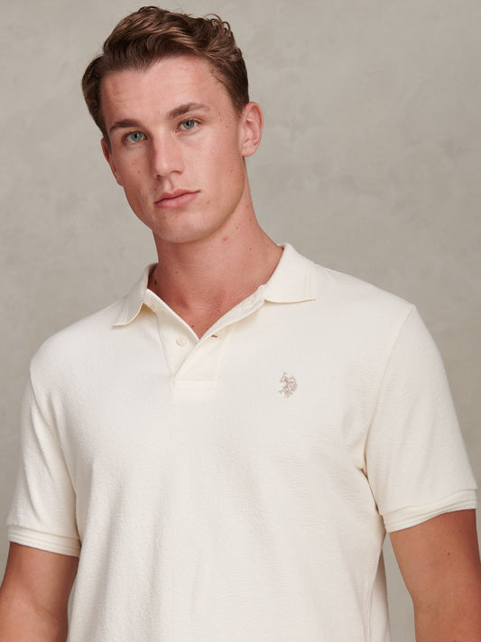 Mens Texture Terry Polo Shirt Whisper White