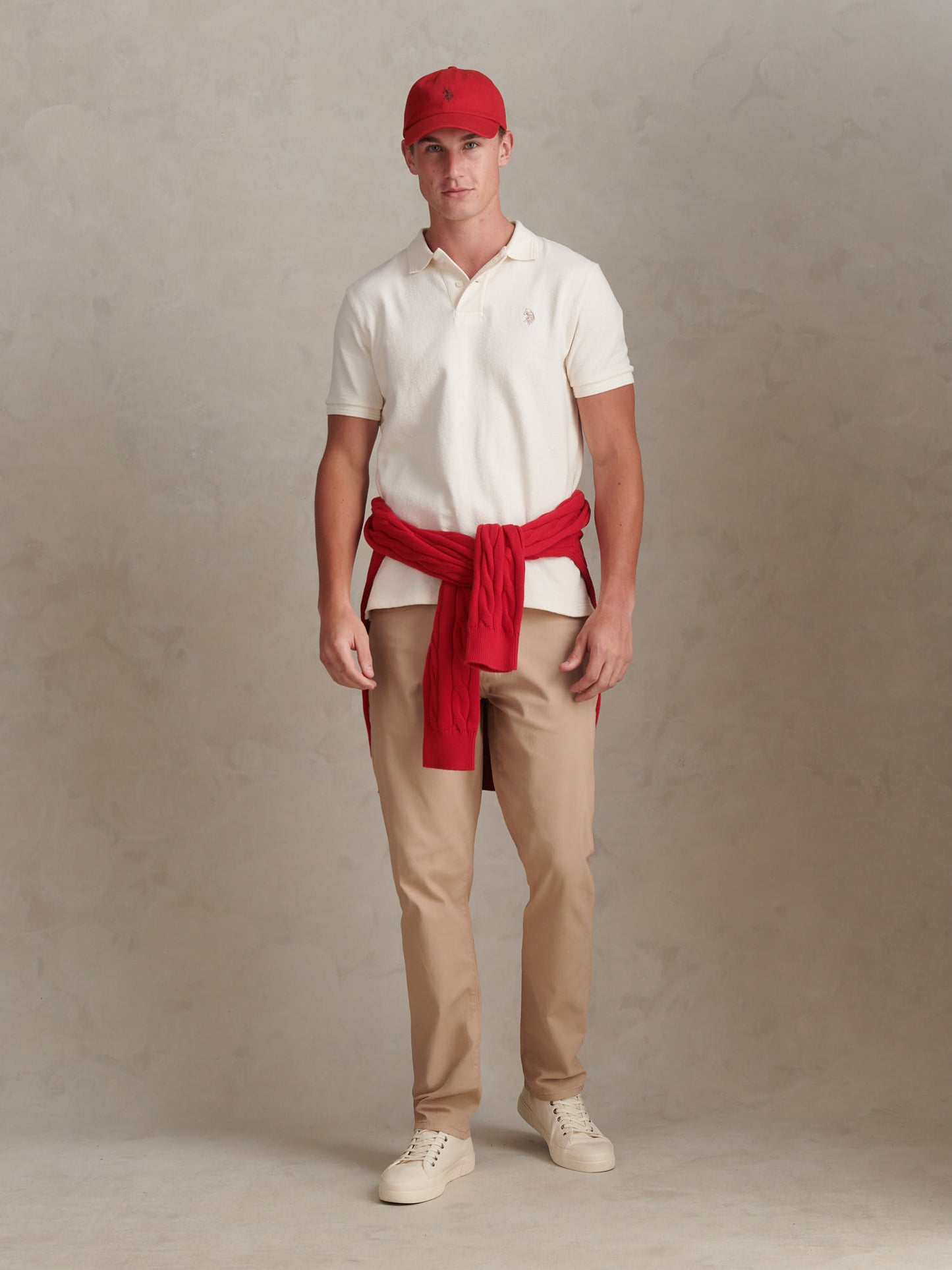 Mens Texture Terry Polo Shirt Whisper White
