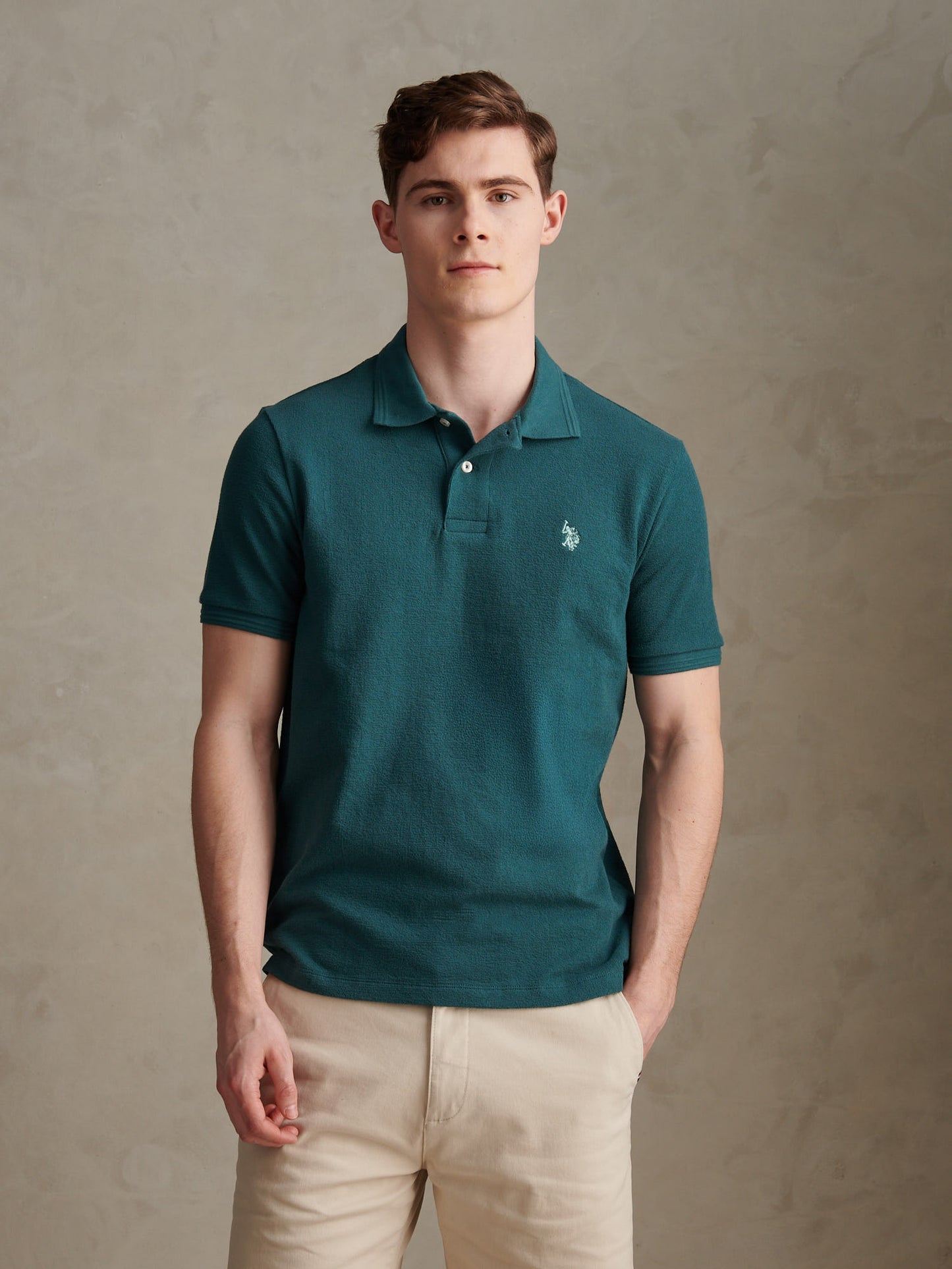 Mens Texture Terry Polo Shirt Mediterranea