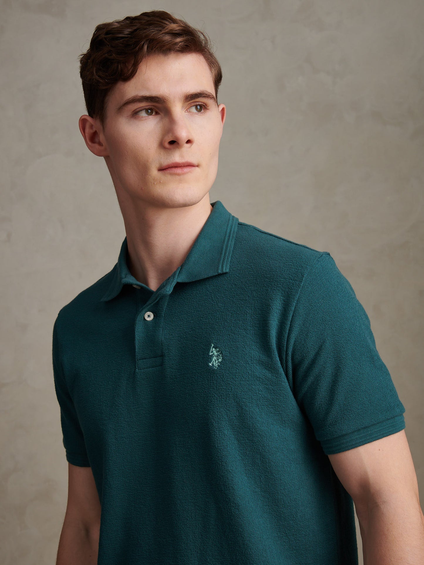 Mens Texture Terry Polo Shirt Mediterranea