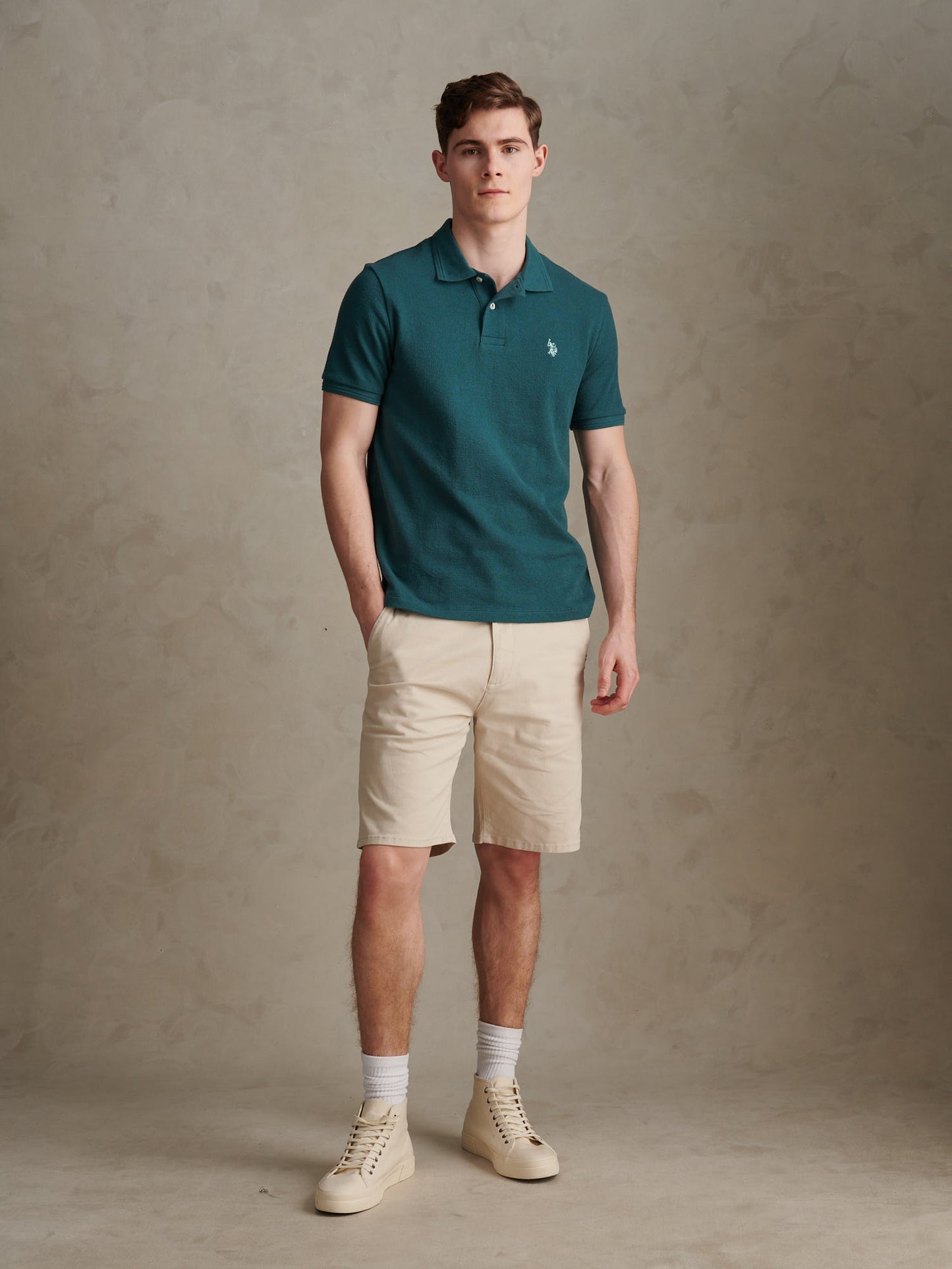 Mens Texture Terry Polo Shirt Mediterranea