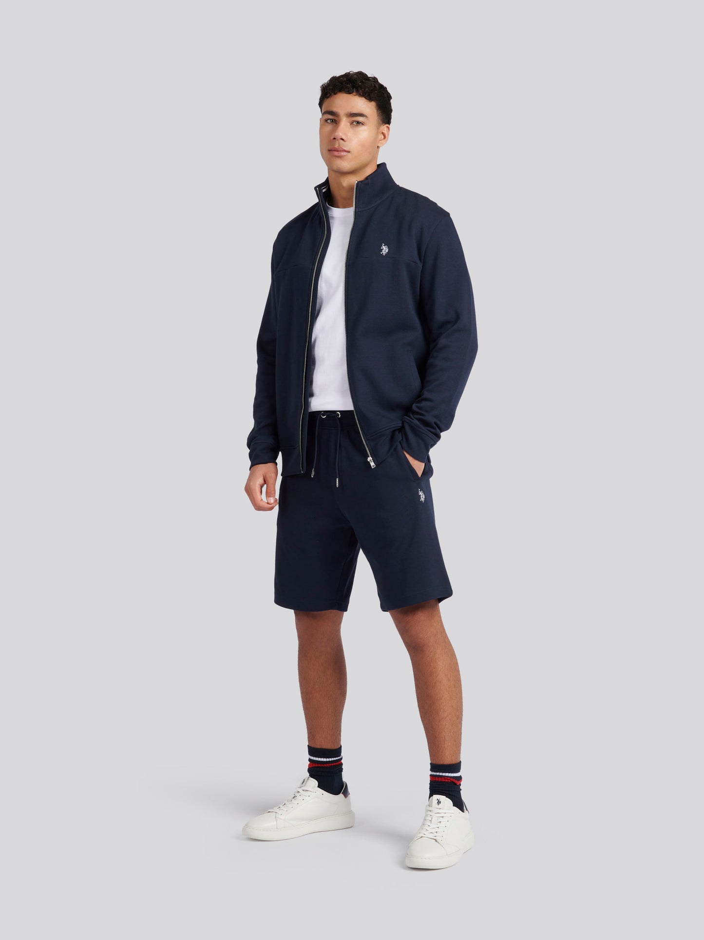 Mens Classic Fit Luxe Sweat Shorts in Dark Sapphire Navy / White DHM