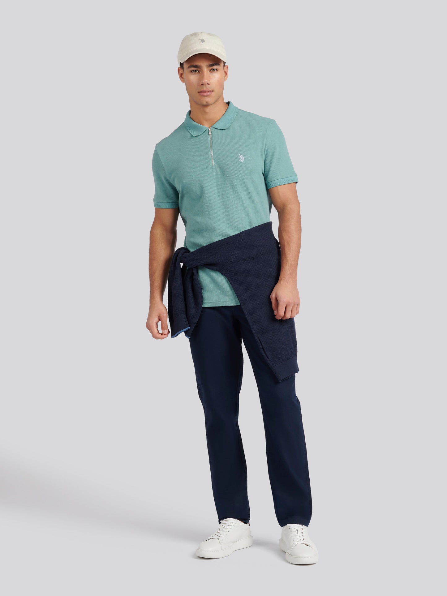 Mens Double Horsemen Texture Polo Shirt in Mineral Blue