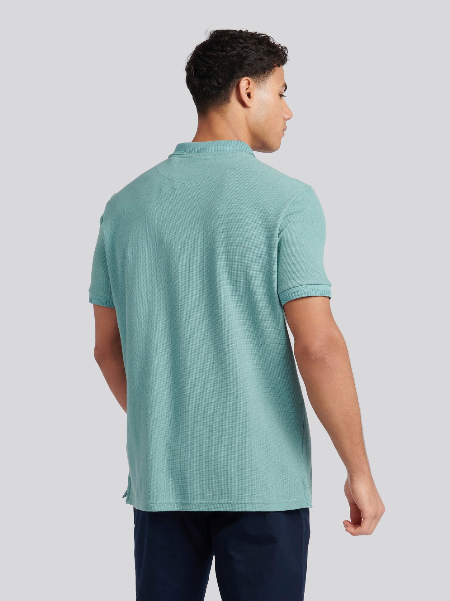 Mens Double Horsemen Texture Polo Shirt in Mineral Blue