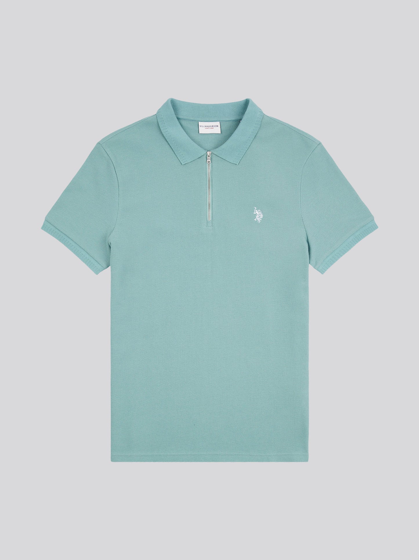 Mens Double Horsemen Texture Polo Shirt in Mineral Blue