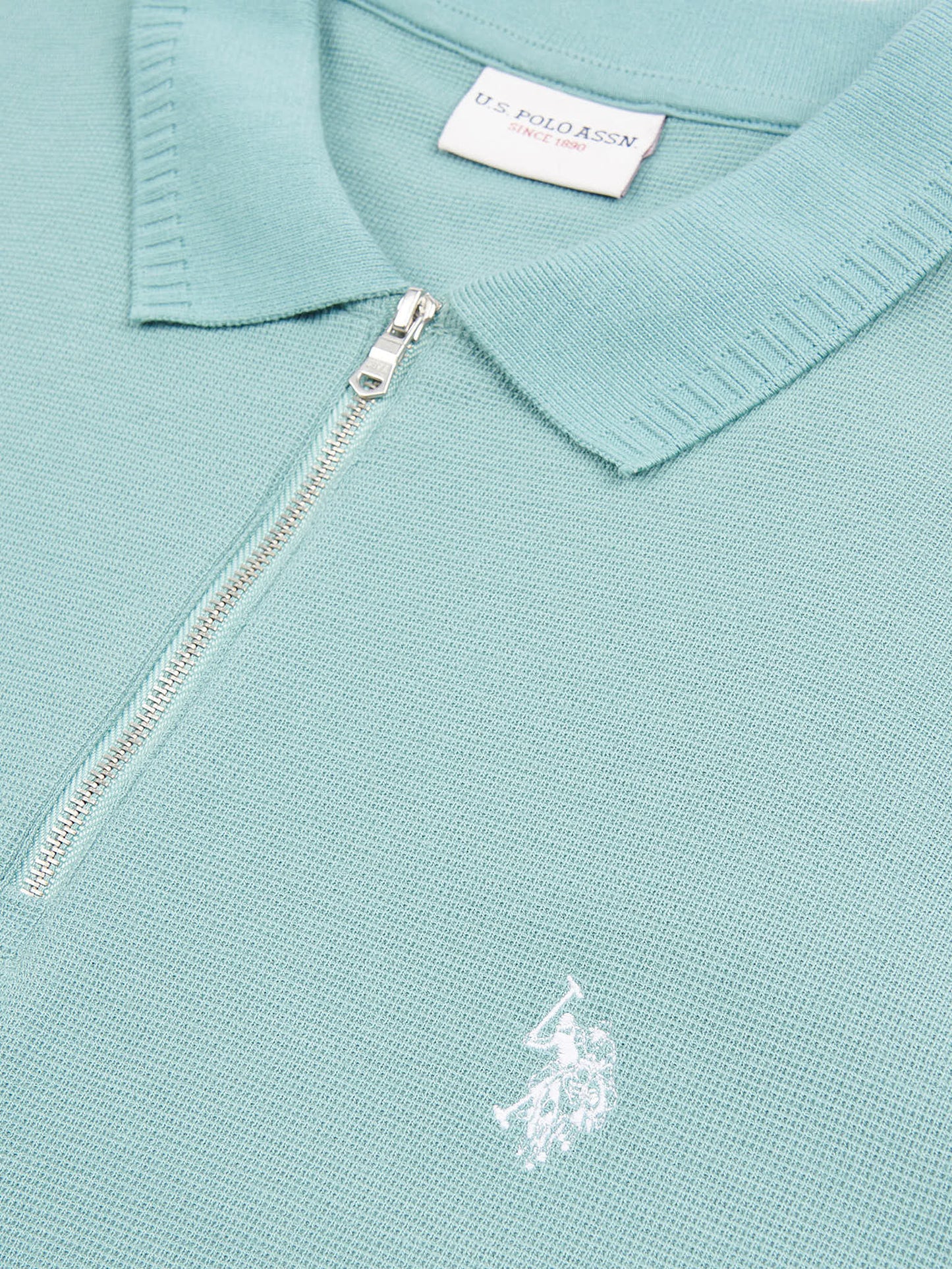 Mens Double Horsemen Texture Polo Shirt in Mineral Blue