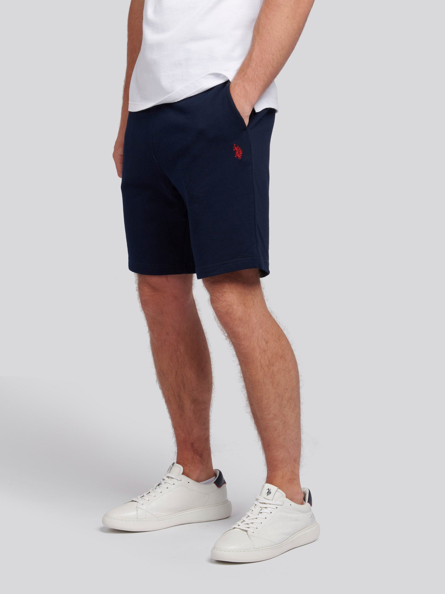 Mens Double Horsemen Sweat Shorts in Dark Sapphire Navy / Haute Red DHM