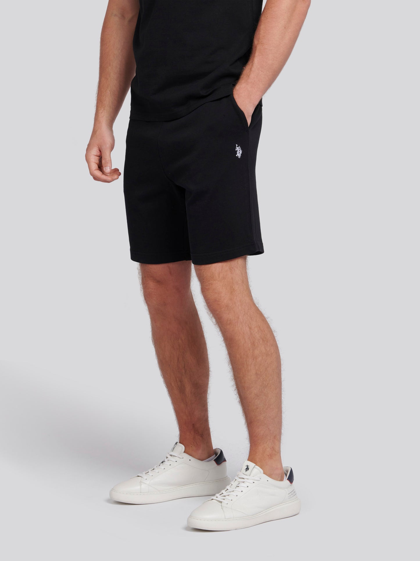 Mens Double Horsemen Sweat Shorts in Black Bright White DHM