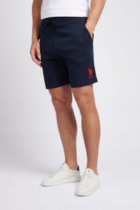 Mens Classic Fit Player 3 Sweat Shorts in Dark Sapphire Navy / Haute Red DHM