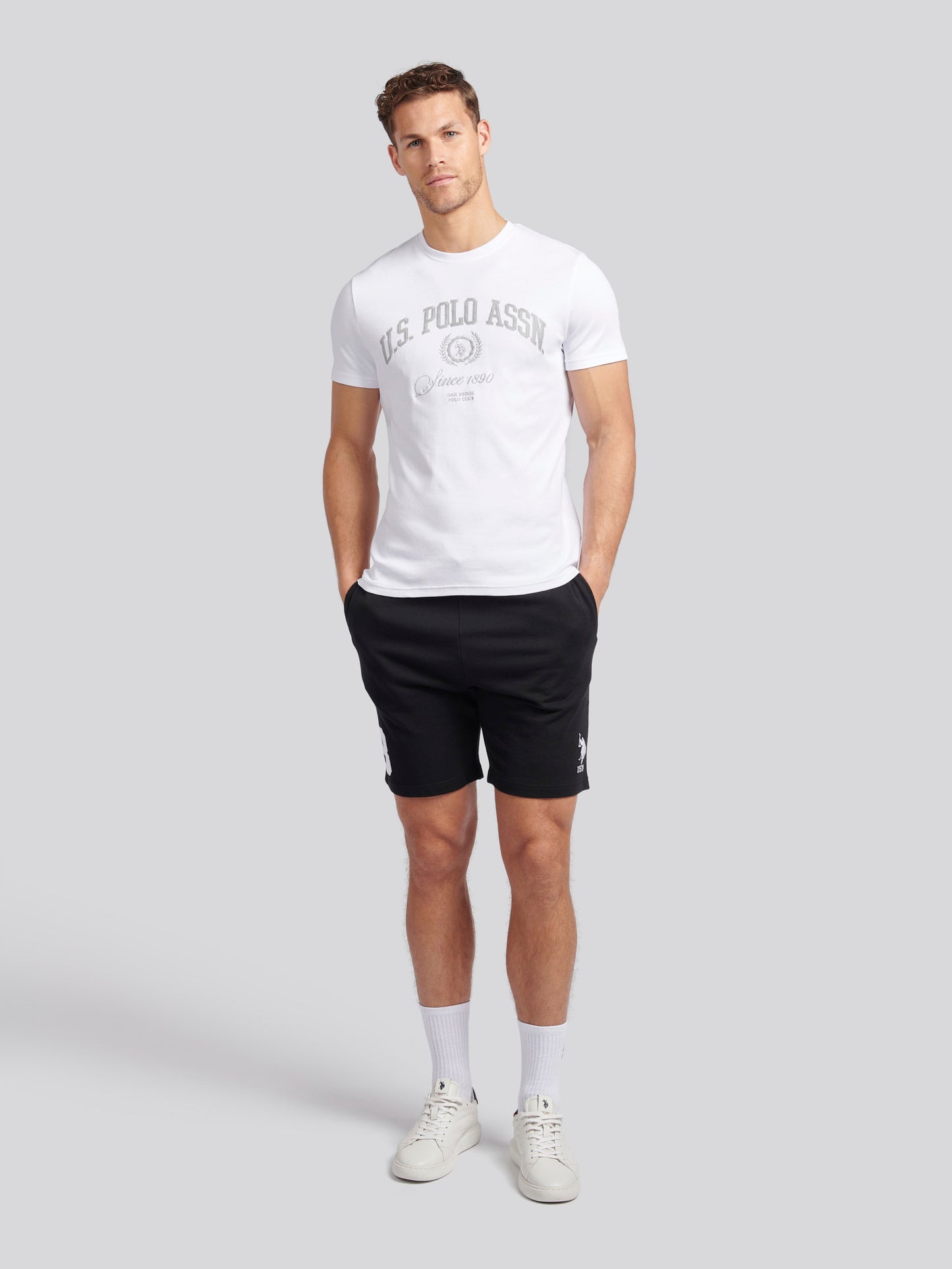 Mens Player 3 Sweat Shorts in Black Bright White DHM