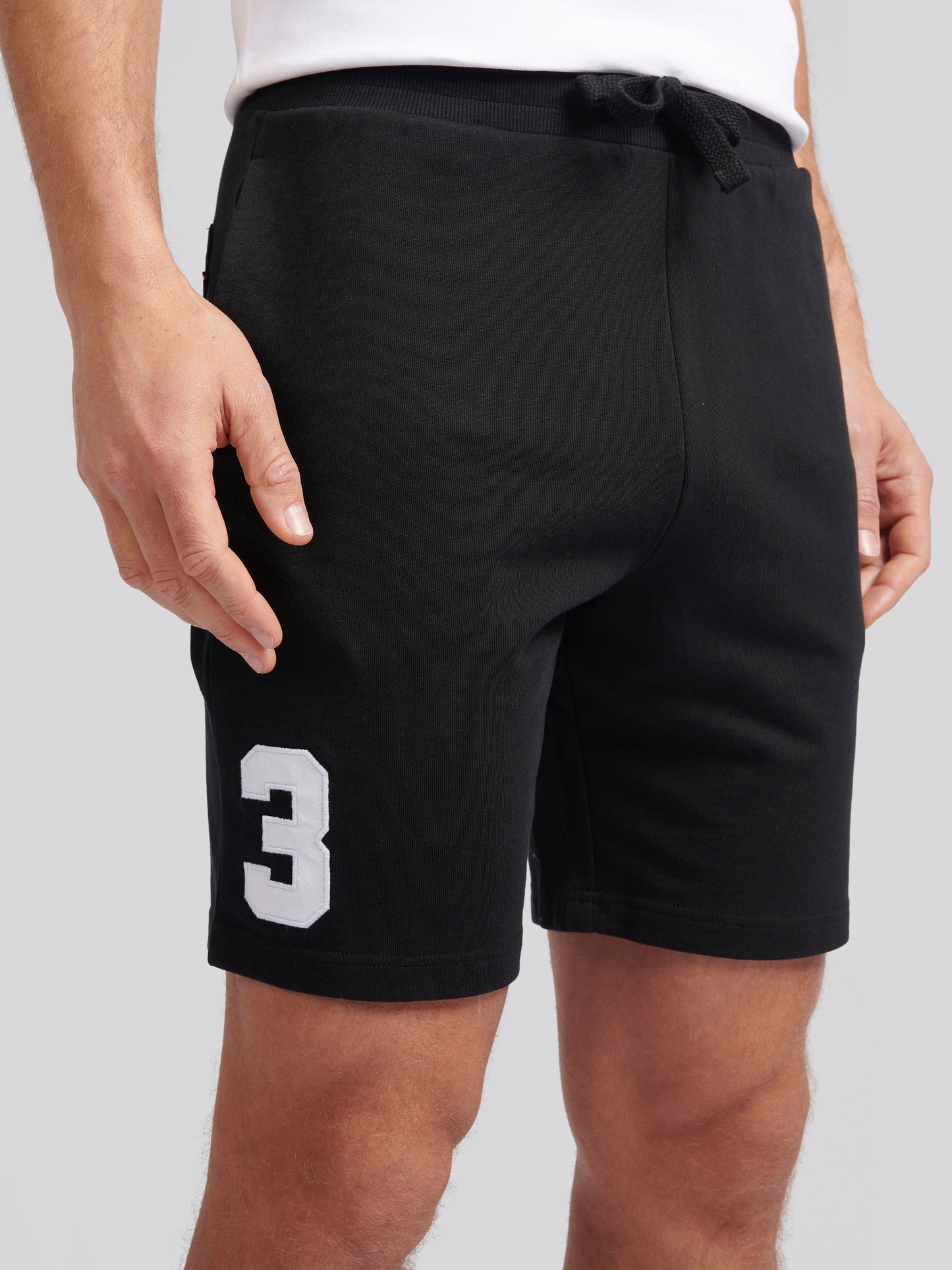 Mens Player 3 Sweat Shorts in Black Bright White DHM