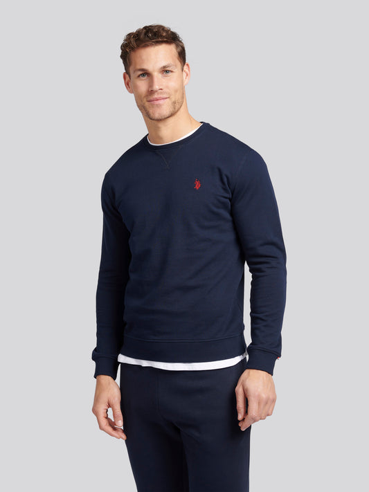 Mens Double Horsemen Sweatshirt in Dark Sapphire Navy / Haute Red DHM