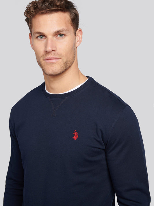 Mens Double Horsemen Sweatshirt in Dark Sapphire Navy / Haute Red DHM