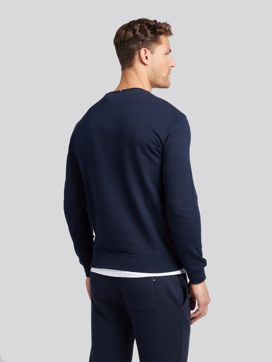 Mens Double Horsemen Sweatshirt in Dark Sapphire Navy / Haute Red DHM