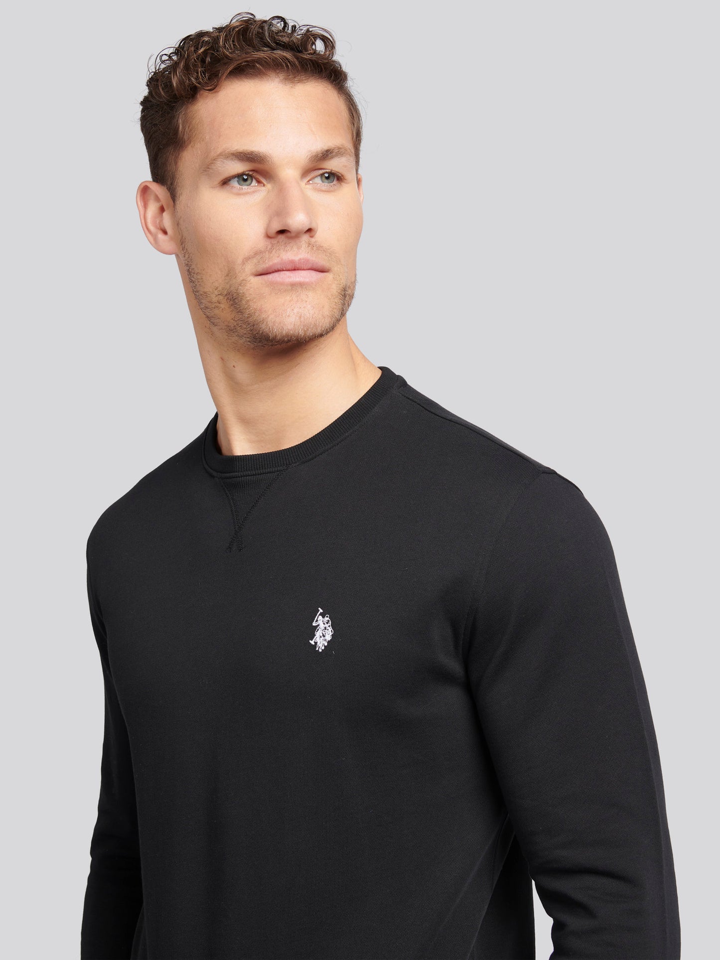 Mens Double Horsemen Sweatshirt in Black Bright White DHM