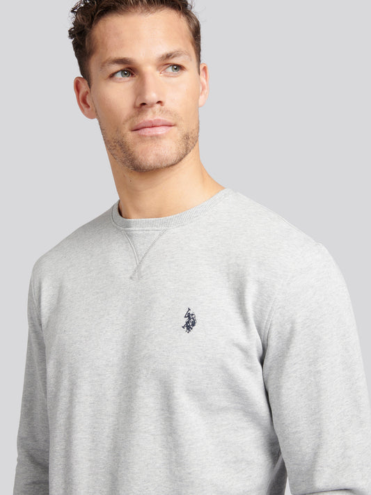 Mens Double Horsemen Sweatshirt in Mid Grey Marl