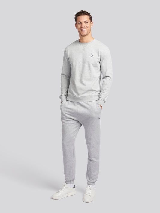 Mens Double Horsemen Sweatshirt in Mid Grey Marl