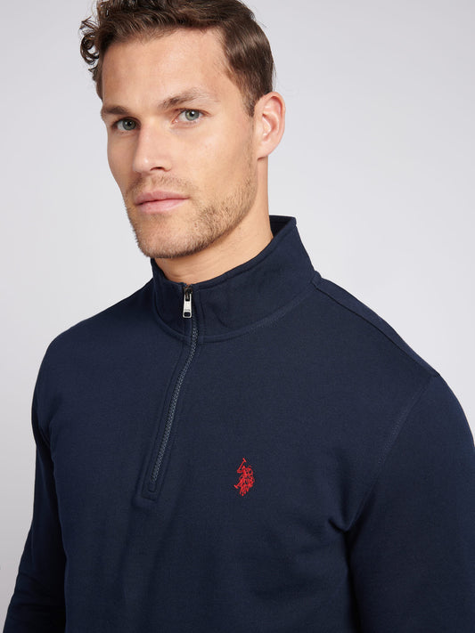 Mens 1/4 Zip Sweatshirt in Dark Sapphire Navy / Haute Red DHM