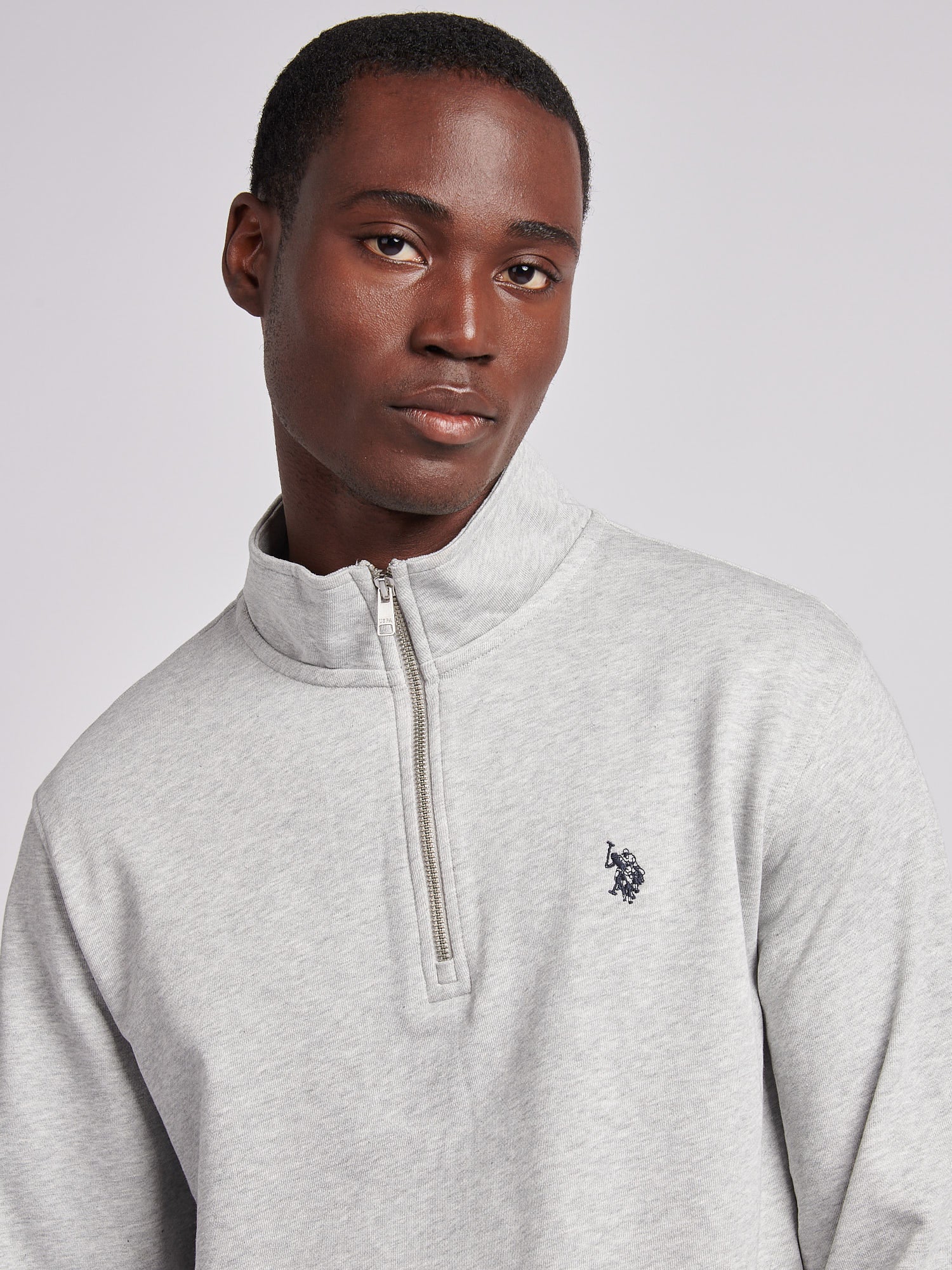 Mens 1/4 Zip Sweatshirt Mid Grey Marl – U.S. Polo Assn. UK