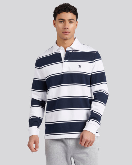 Mens Regular Fit Striped Rugby Shirt in Bright White