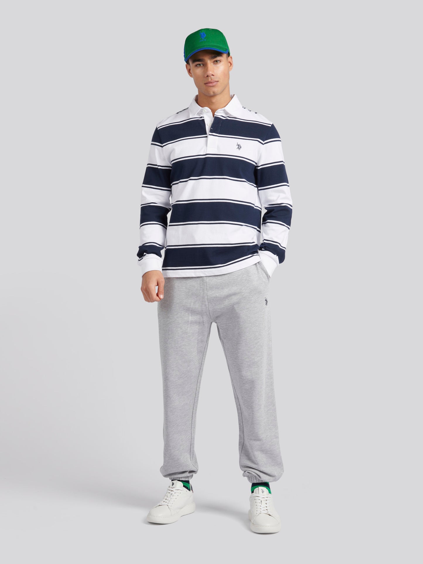 Mens Regular Fit Striped Rugby Shirt in Bright White