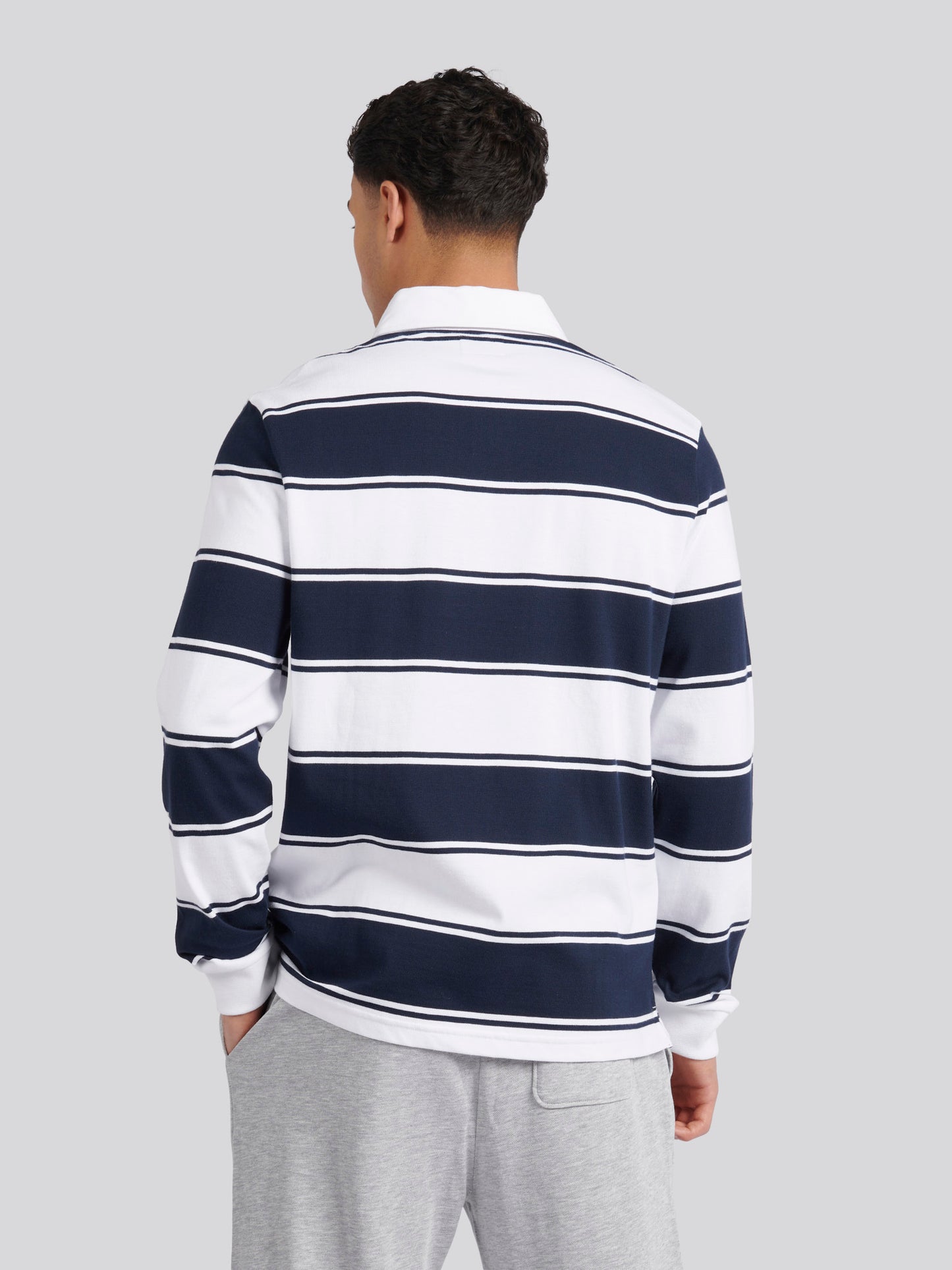 Mens Regular Fit Striped Rugby Shirt in Bright White