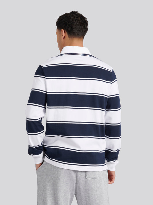Mens Regular Fit Striped Rugby Shirt in Bright White