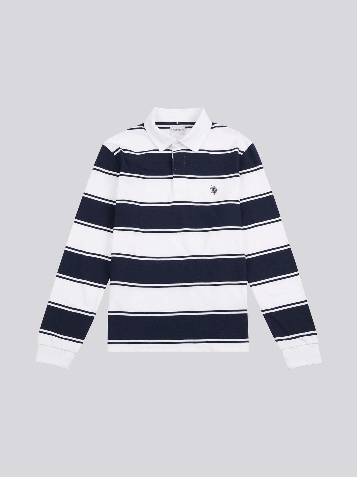 Mens Regular Fit Striped Rugby Shirt in Bright White
