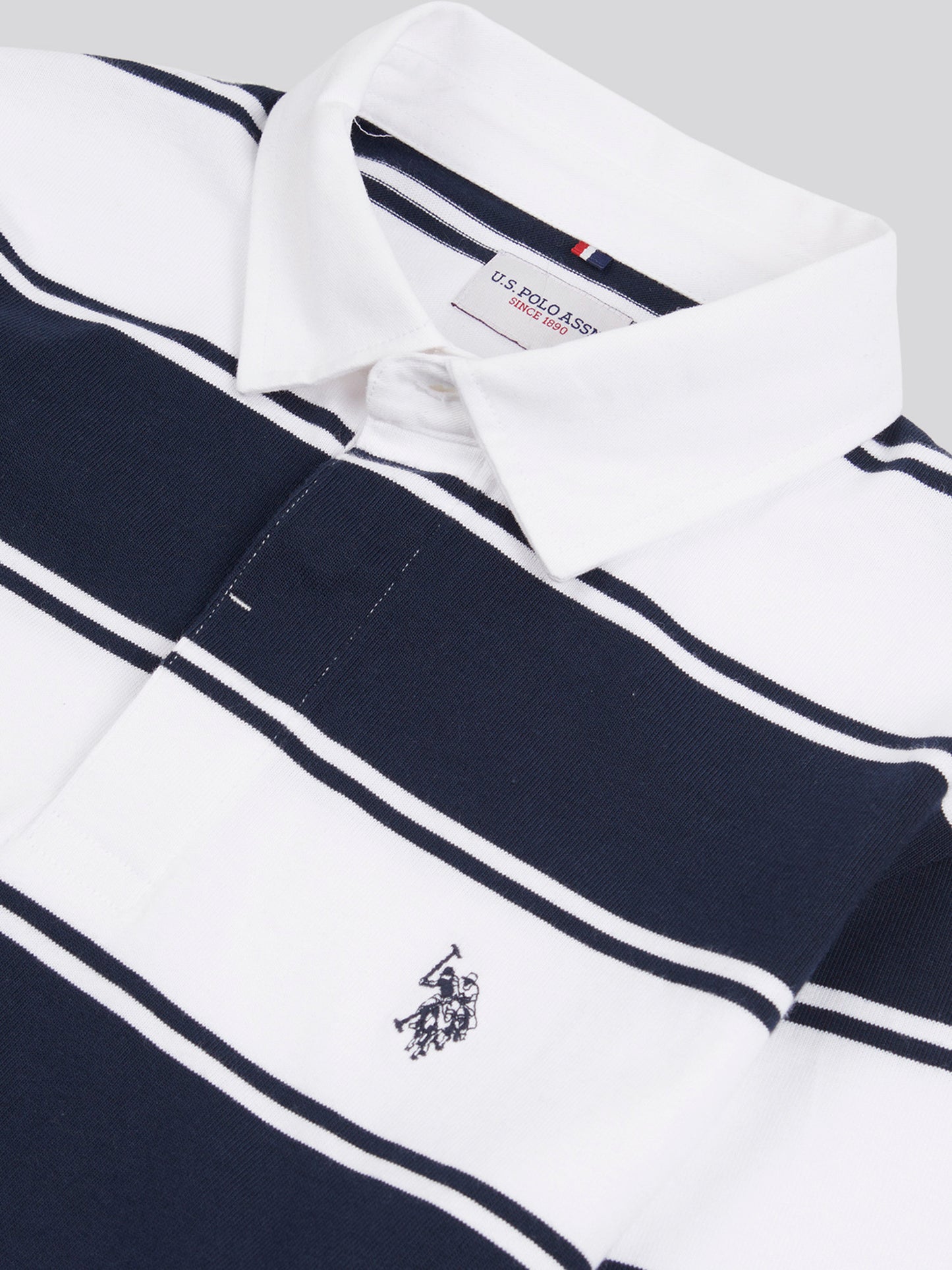 Mens Regular Fit Striped Rugby Shirt in Bright White