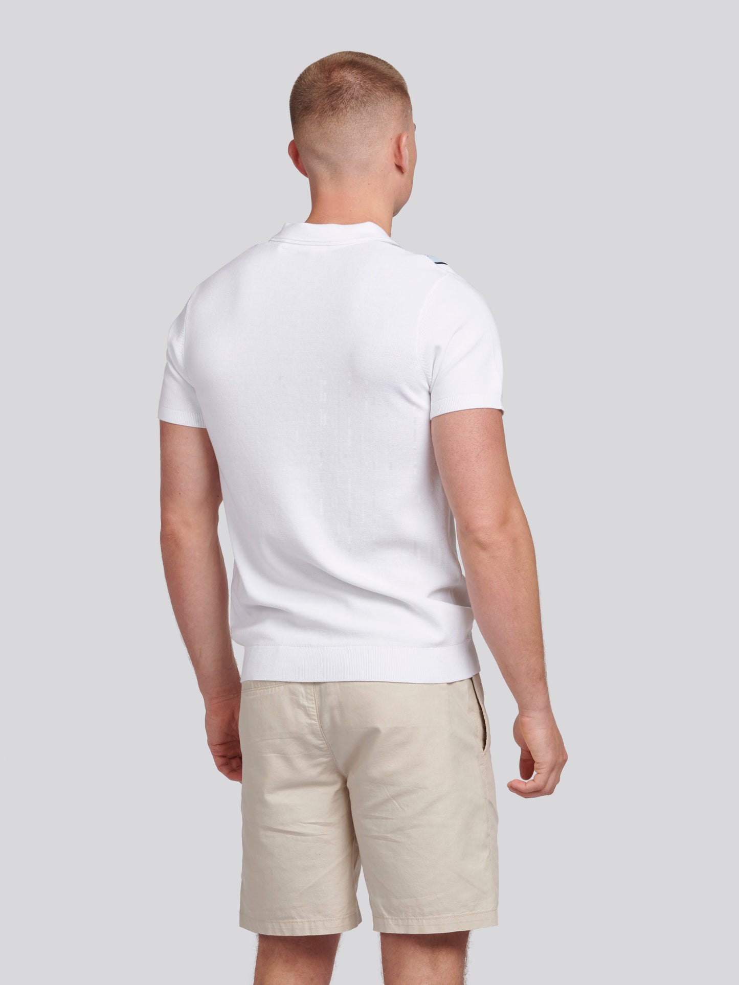 Mens Vertical Stripe Knit Polo Shirt in Bright White