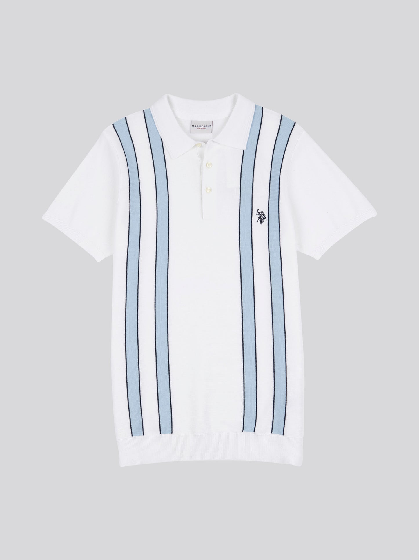 Mens Vertical Stripe Knit Polo Shirt in Bright White