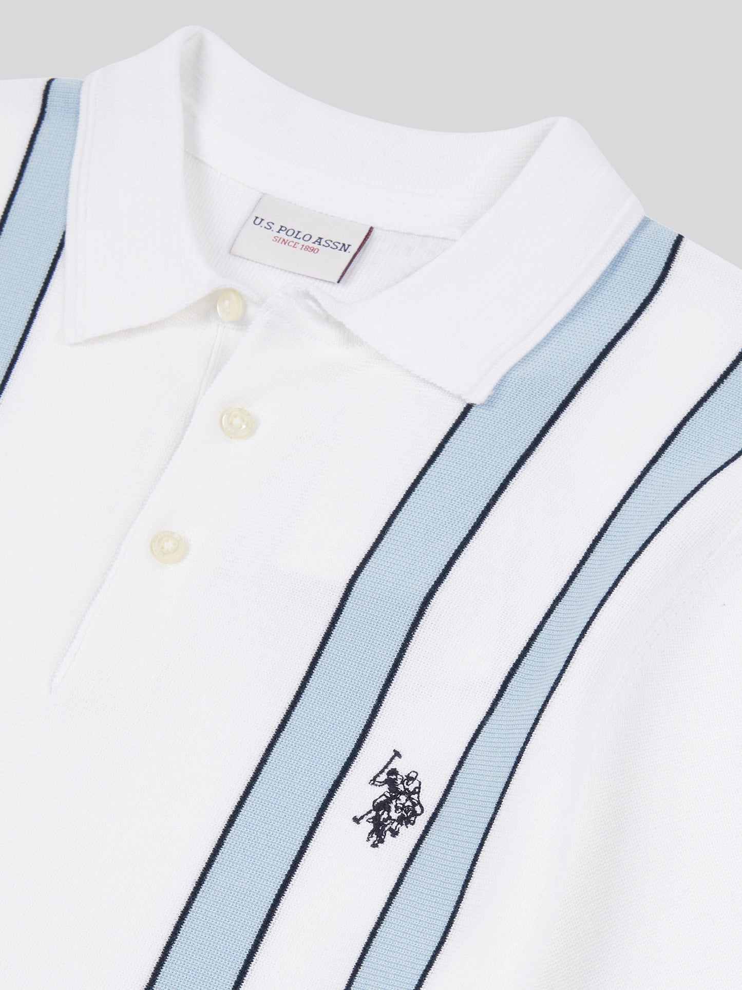 Mens Vertical Stripe Knit Polo Shirt in Bright White